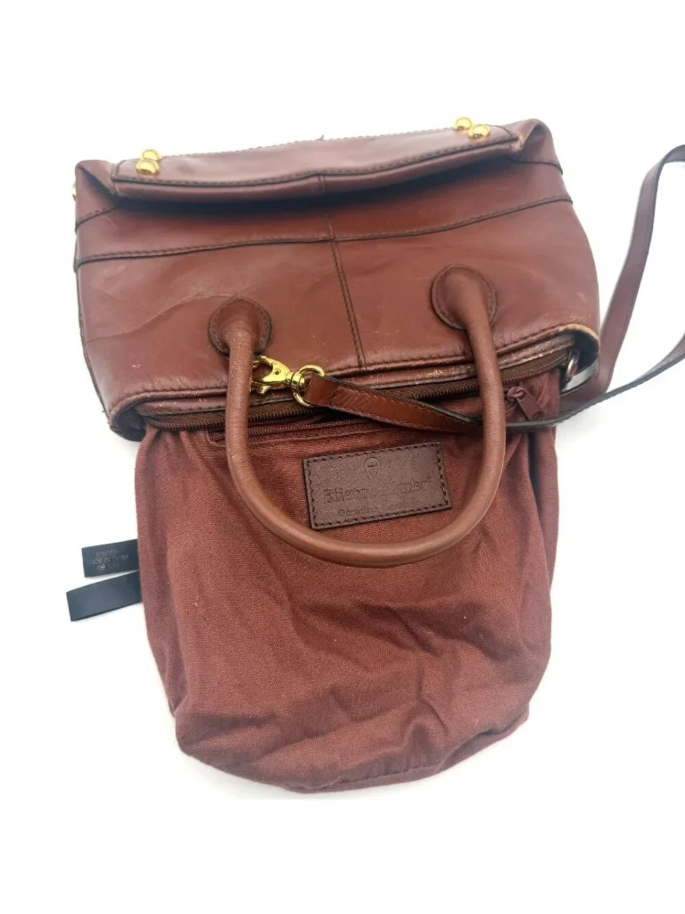 Etienne Aigner Brown Genuine Leather Satchel Shoulder Bag Crossbody Purse